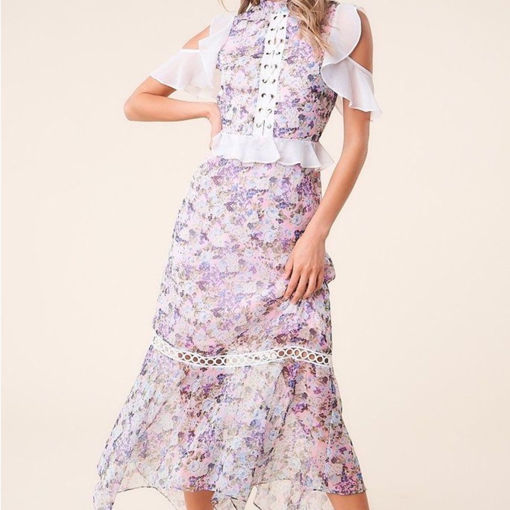 SUGAR + L!PS Floral Chiffon Midi Dress